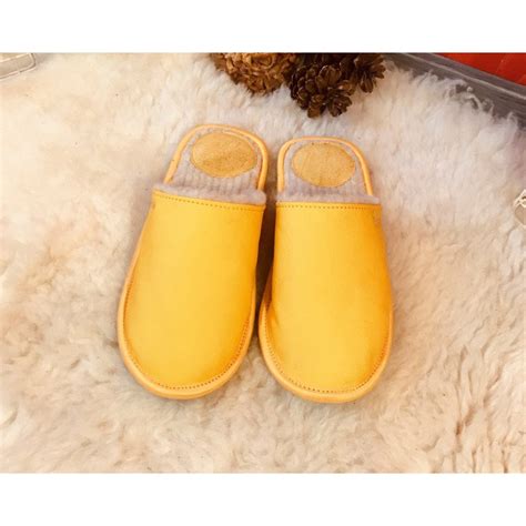 Yellow Slippers Men Slippers Leather Slippers Merino Wool - Etsy