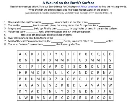 Volcano Earth Science Facts Worksheet Image - Easy Science For Kids