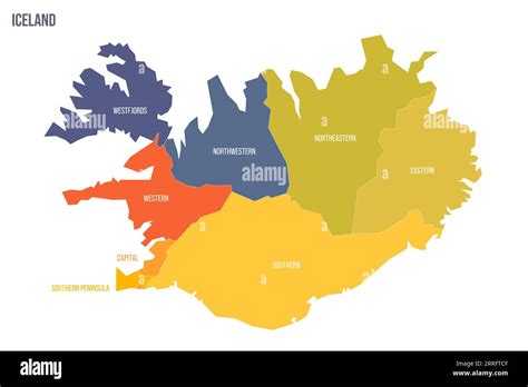 Iceland political map of administrative divisions - regions. Colorful ...