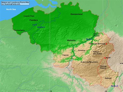 Belgium and Luxembourg Physical Map - A Learning Family