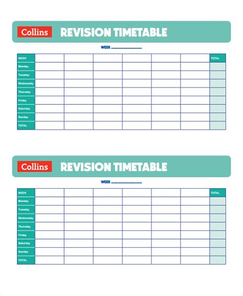 FREE 12+ Sample Revision Timetable Templates in PDF | MS Word