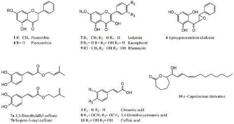 Chemical structures of compounds isolated from propolis extract ...