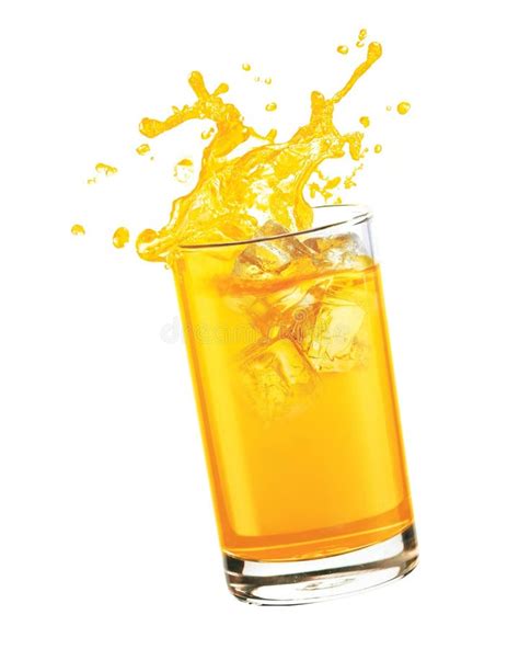 Splashing Orange Juice with Ice Cube Stock Photo - Image of sour ...