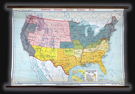 1940 Denoyer-Geppert Wall Map of Secession before the American Civil War | eBay