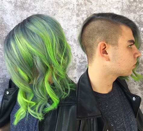 Silver and neon green hair. Used pravana and olaplex. Neon Green Hair, Neon Hair, Hair Salon ...