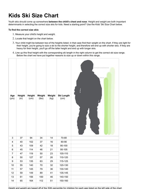 Kids Ski Size Chart Download Printable PDF | Templateroller