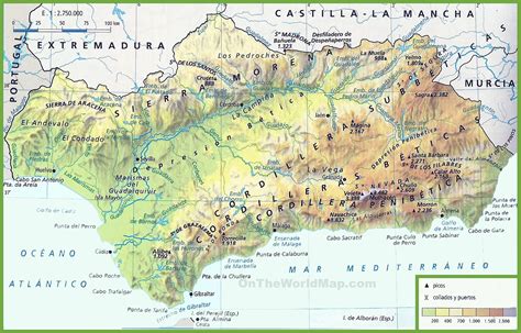 Andalusia physical map - Ontheworldmap.com