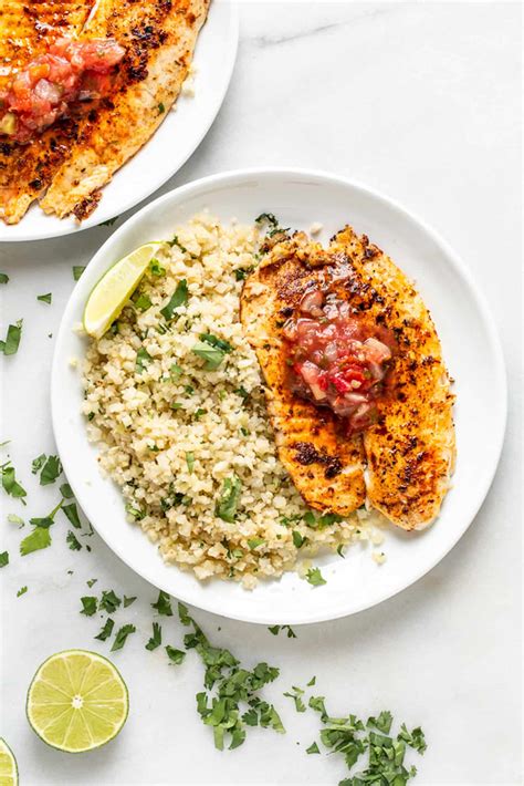 Blackened Tilapia + Cilantro Lime Cauliflower Rice - The Toasted Pine Nut