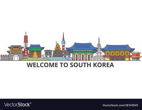 South korea outline skyline korean flat thin line Vector Image