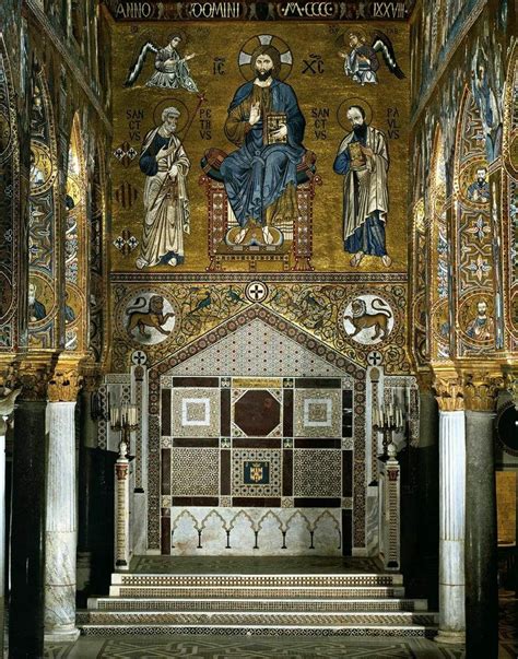 Mosaics inside the Palatine Chapel in Palermo, Italy. Byzantine Architecture, Sacred ...