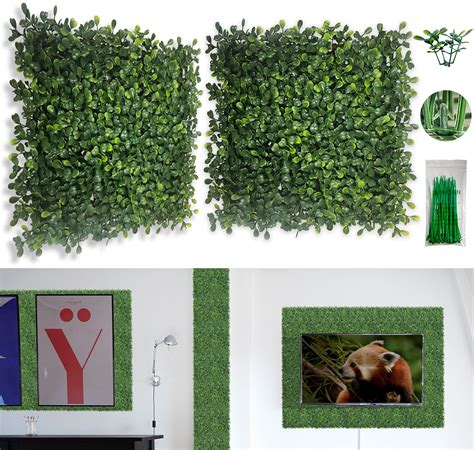 Bybeton Artificial Green Wall Panel,10"x 10"(12pcs) Boxwood Faux Grass ...