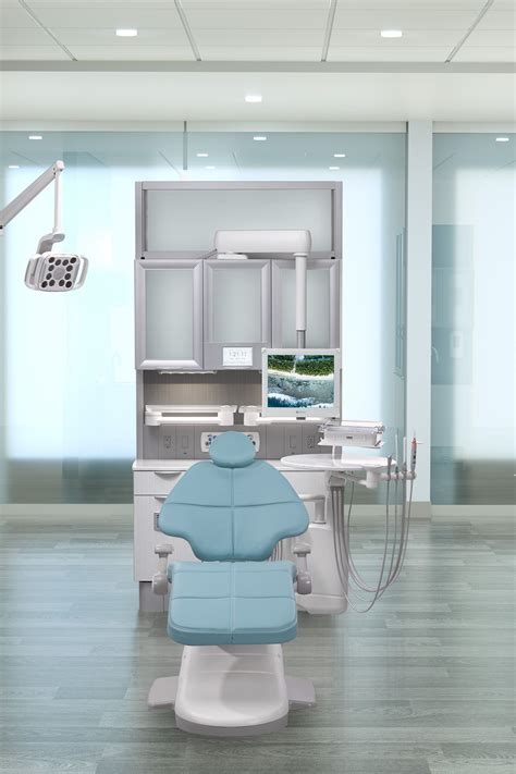 Cyan A-dec 500 dental chair in dental operatory Dental Office Decor ...