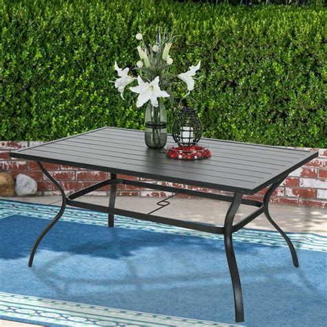 Clearance!MF Studio Outdoor Dining Table Slatted Rectangle Patio Table Sturdy Steel Frame Modern ...