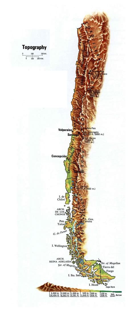 Large topography map of Chile | Chile | South America | Mapsland | Maps ...