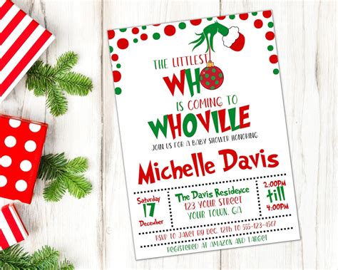 Grinch Baby Shower Invitation, Whoville Baby Shower Invite, Christmas ...