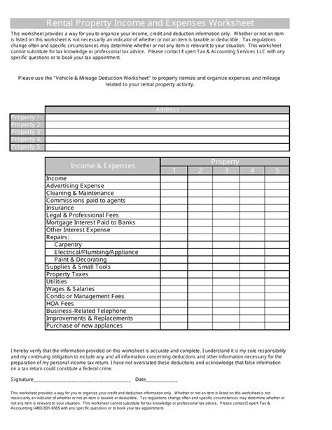 Rental Property Income and Expenses Worksheet - Expert Tax & Accounting Services Llc - Fill Out ...