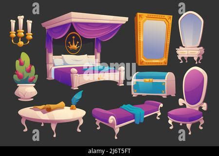 Princess bedroom in royal house, palace or castle. Vector cartoon illustration of luxury room ...
