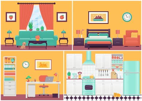 Interiores do quarto. ilustração em design plano. casa dos desenhos ...