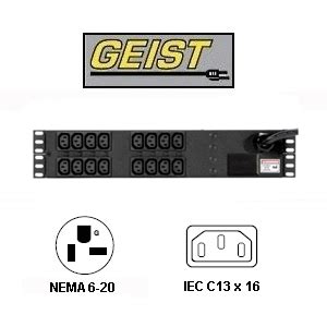 19″ Rack Mount PDU – 20A/208V w/ 16 x C13 Outlets and 10 foot 6-20 ...