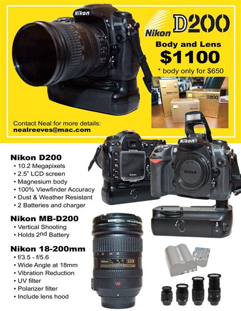 Neal Reeves Photography: Nikon d200 and 18-200mm lens for sale!