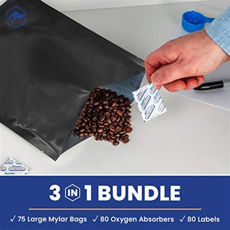 75 Wallaby Mylar Bags Bundle 1 Gallon Matte Black Oxygen Absorbers - Heat Sealable, Food Storage ...