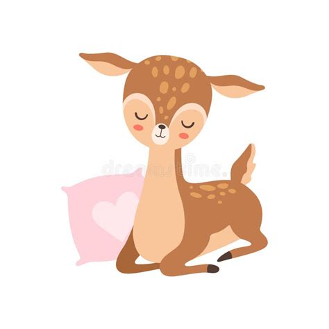 Cute Baby Deer Sleeping with Pink Pillow, Adorable Forest Fawn Animal Vector Illustration Stock ...