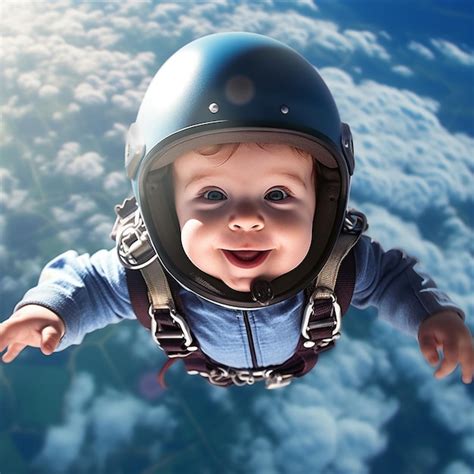 Premium AI Image | Cute baby skydiving