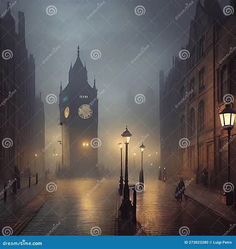 City Streets at Night Covered in Fog. Stock Illustration - Illustration ...