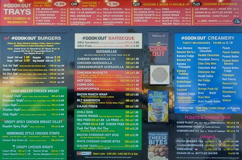 Cook Out menu in Wilmington, North Carolina, USA