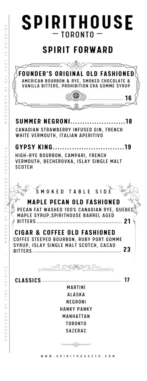 IN-HOUSE MENU – SpiritHouse Toronto