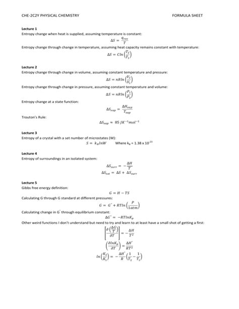 Chemistry Equations Sheet - Tessshebaylo