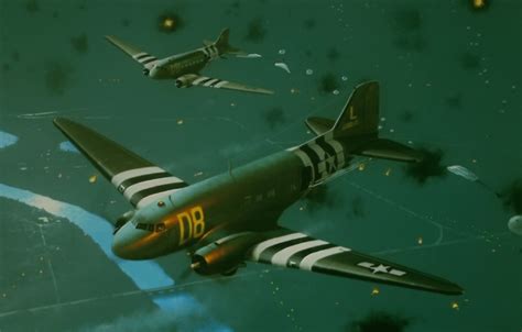 Wallpaper d-day, ww2, painting. drawing, airborne, c-47, war, art images for desktop, section ...