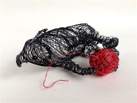 Wire Cat, Black Cat Playing With Yarn, Feline Statue, Custom Pet ...