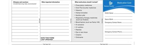 Printable Medication List For Wallet PDF Form - FormsPal