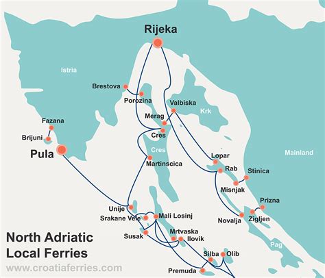 North Adriatic Local Ferry Map - Croatia Ferries