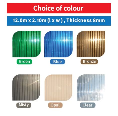 TWIN WALL POLYCARBONATE SHEETS Sheet sizes : 12.0M x 2.10M (L x W) Thickness 8MM