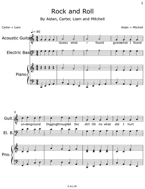 Rock and Roll - Sheet music for Acoustic Guitar, Electric Bass, Piano