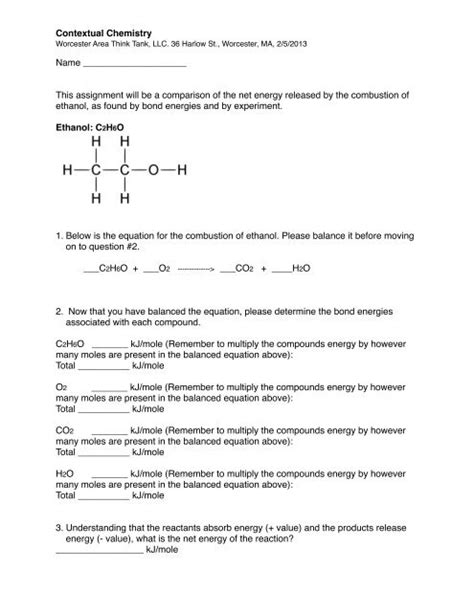 Ethanol combustion hwk - Worcester Think Tank