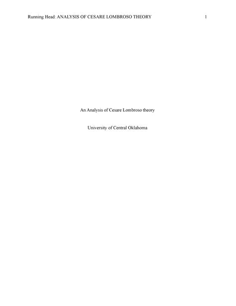 An Analysis of Cesare Lombroso theory - An Analysis of Cesare Lombroso ...