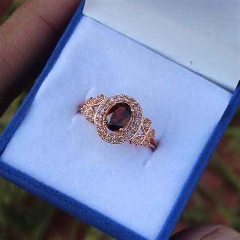 Garnet Ring Rose Gold Ring / 5X7 Mm Oval Cut Crystal Ring / - Etsy