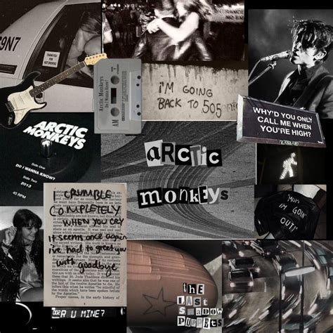 a collage of black and white images with some words on them, including an electric guitar