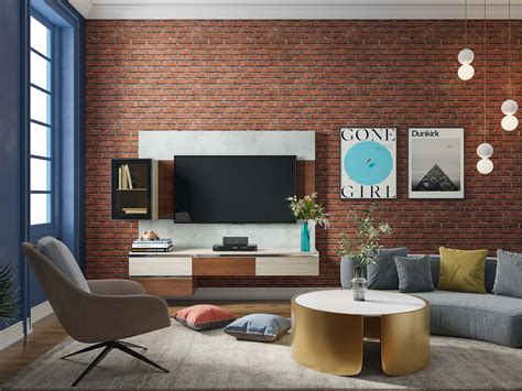 Earthy Living Room with Brick Wallpaper | Beautiful Homes