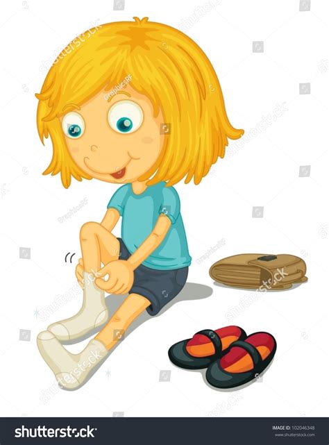 Illustration Girl Putting On Shoes Stock Vector 102046348 - Shutterstock