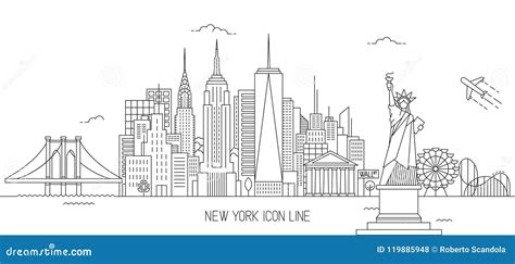 New York Skyline Line Art Style Stock Vector - Illustration of brooklyn ...