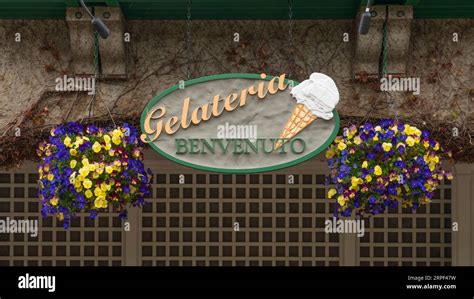 An ice cream shop sign at the Butchart Gardens, Victoria, Vancouver Island, British Columbia ...