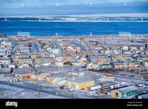 Town of Churchill from the air in early winter, Churchill, Manitoba ...