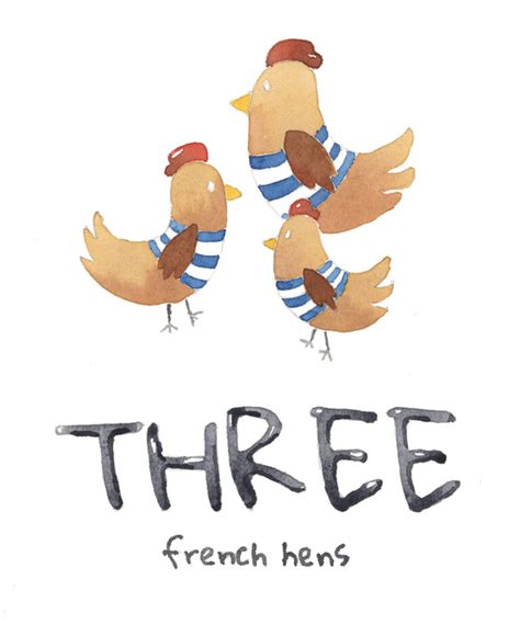 Three French Hens Painting in Watercolor