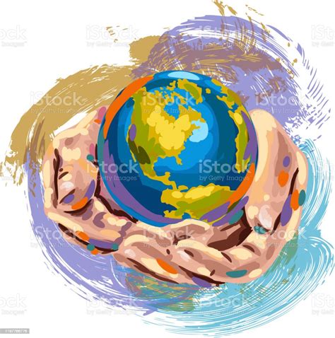 Hands Holding Globe Drawing Stock Illustration - Download Image Now ...