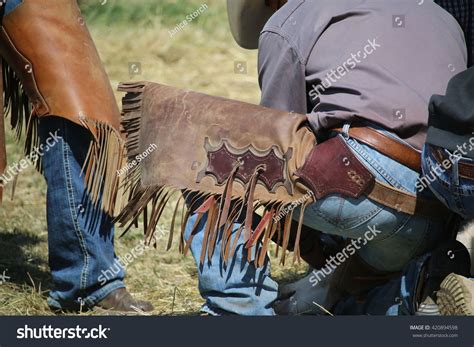 A Close Up Of A Cowboy'S Leather Chaps. Stock Photo 420894598 ...