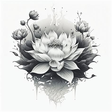 Lotus Flower Tattoo Design White Background PNG File Download High Resolution - Etsy